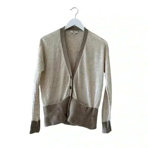 MADEWELL Colorblock Wool Linen Blend Cardigan  Sweater Cozy  Tan  Sz M #2272 - Picture 1 of 11